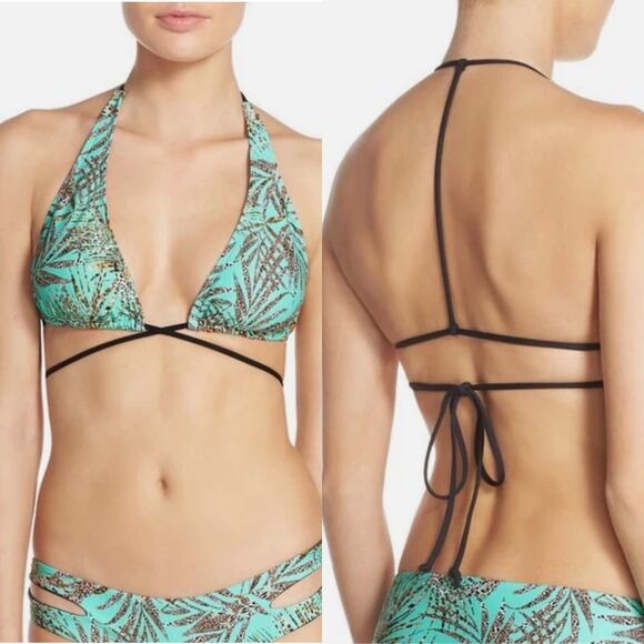 L Space Lexie Wrap Bikini Top Pools & Palms Print Blue Green Size Large - Picture 1 of 10